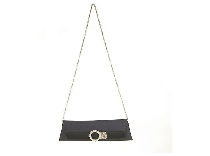 Pochette Rodo in gros-grain blu e raso nero w. Cristalli Borsetta Catena Argento - vista 11