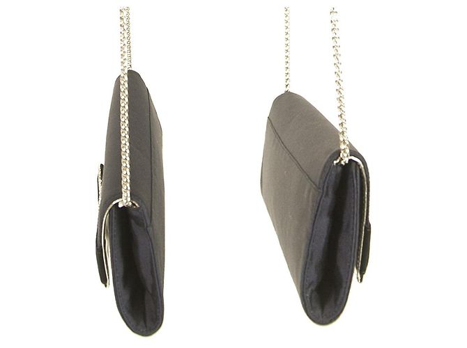 Pochette Rodo in gros-grain blu e raso nero w. Cristalli Borsetta Catena Argento - vista 3