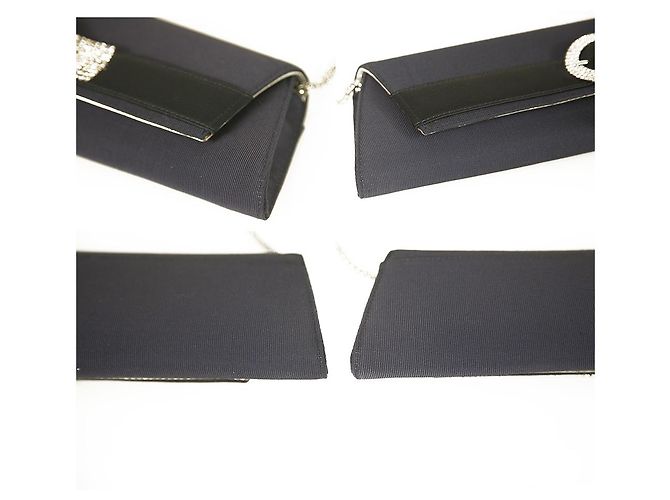 Pochette Rodo in gros-grain blu e raso nero w. Cristalli Borsetta Catena Argento - vista 4