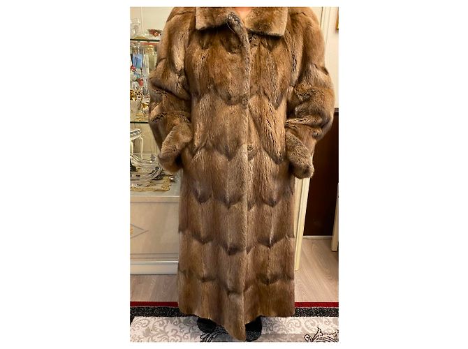 Autre Marque Abrigo de piel beige y cognac Coñac Bronce Castaña Marrón claro Caramelo - vista 5