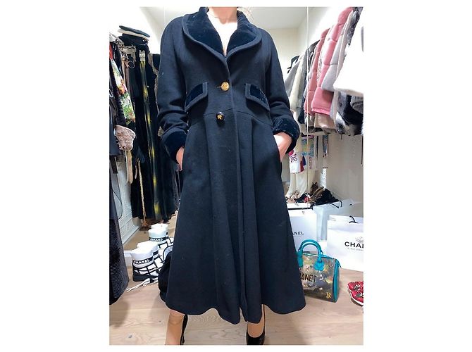 Abrigo Chanel negro de lana de cachemira y seda XL - vista 2