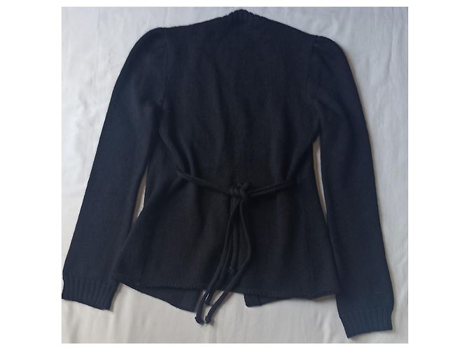 Isabel Marant Strickjacke aus schwarzer Wolle mit Gürtel - Ansicht 2