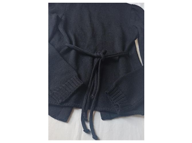Isabel Marant Strickjacke aus schwarzer Wolle mit Gürtel - Ansicht 5