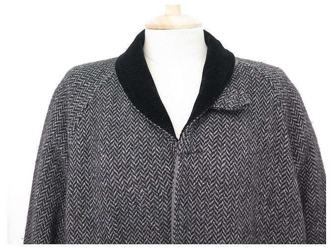 ARNYS LONG COAT L 54 CASHMERE HERRINGBONE PATTERN GRAY CASHMERE COAT JACKET Grey - view 2