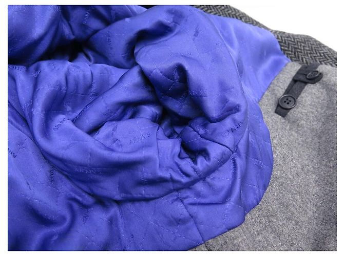 ARNYS LONG COAT L 54 CASHMERE HERRINGBONE PATTERN GRAY CASHMERE COAT JACKET Grey - view 3
