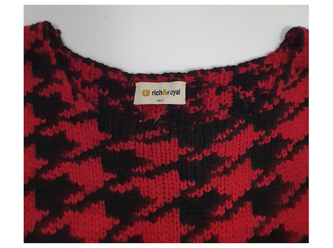 Autre Marque Rich & Royal Hahnentritt Pullover Rot Schwarz - Ansicht 2