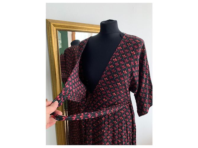 Diane Von Furstenberg Maxikleid aus Seide mit Blumenmuster Schwarz Rot Grün - Ansicht 16
