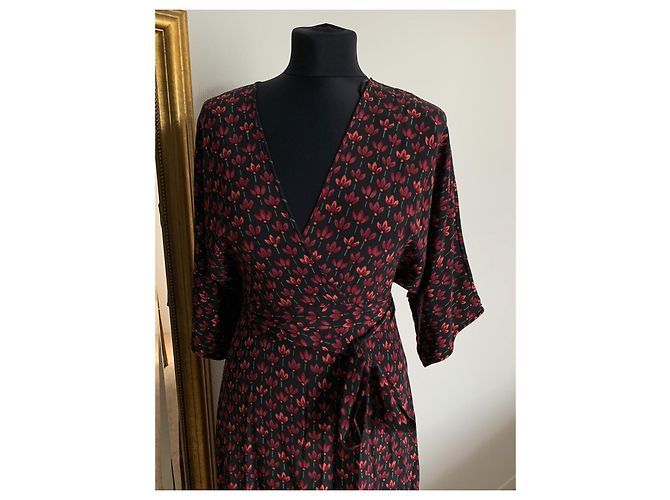 Diane Von Furstenberg Maxikleid aus Seide mit Blumenmuster Schwarz Rot Grün - Ansicht 8