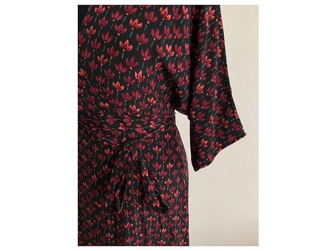 Diane Von Furstenberg Maxikleid aus Seide mit Blumenmuster Schwarz Rot Grün - Ansicht 9