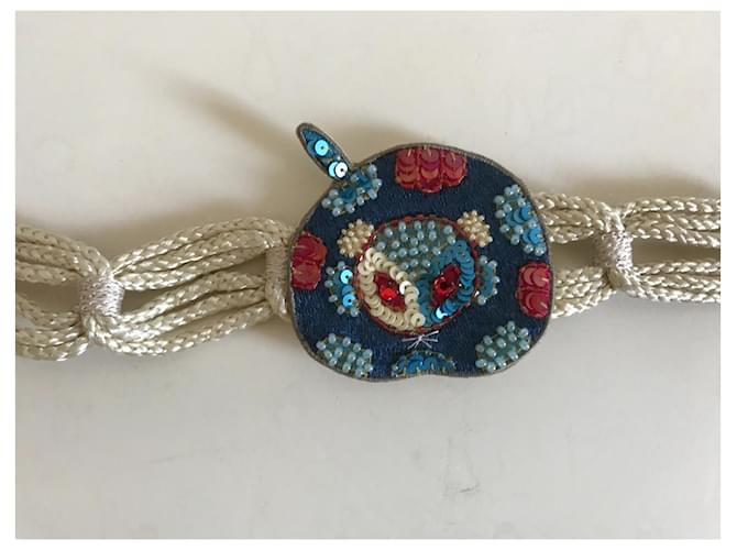 Kenzo Seidengürtel Creme mit Glasperlen Roh - Ansicht 4