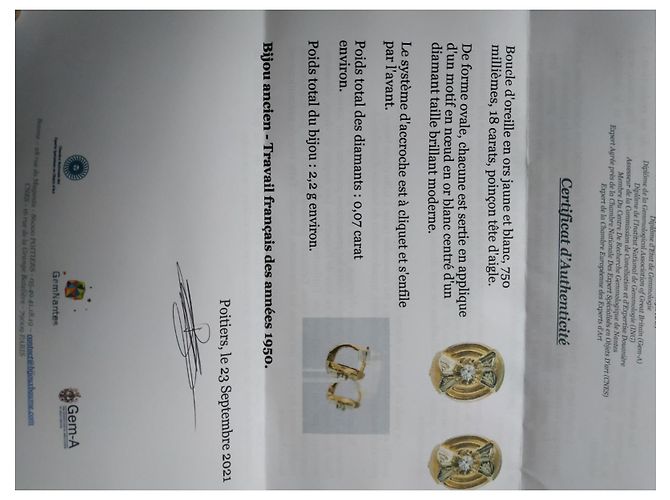 inconnue Orecchini ovali in oro giallo e bianco con diamante D'oro - vista 8