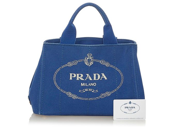 Borsa in tela con logo Canapa Prada blu - vista 10
