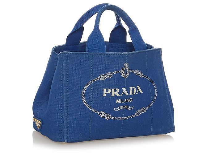 Borsa in tela con logo Canapa Prada blu - vista 2