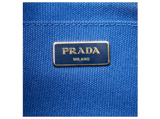 Borsa in tela con logo Canapa Prada blu - vista 6