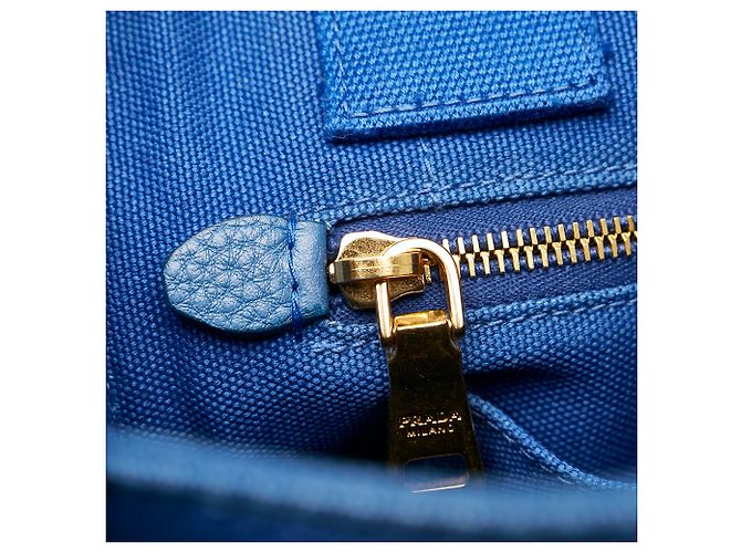 Borsa in tela con logo Canapa Prada blu - vista 8