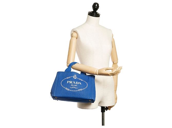 Borsa in tela con logo Canapa Prada blu - vista 9