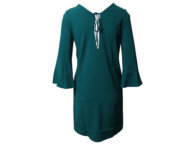 Vestido recto con mangas tulipán en viscosa verde de Sandro Paris - vista 3