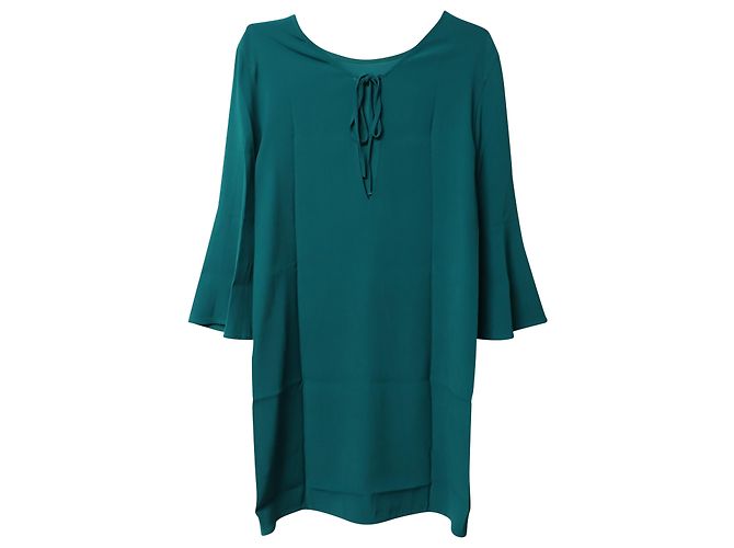 Vestido recto con mangas tulipán en viscosa verde de Sandro Paris - vista 4