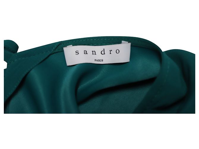 Vestido recto con mangas tulipán en viscosa verde de Sandro Paris - vista 6