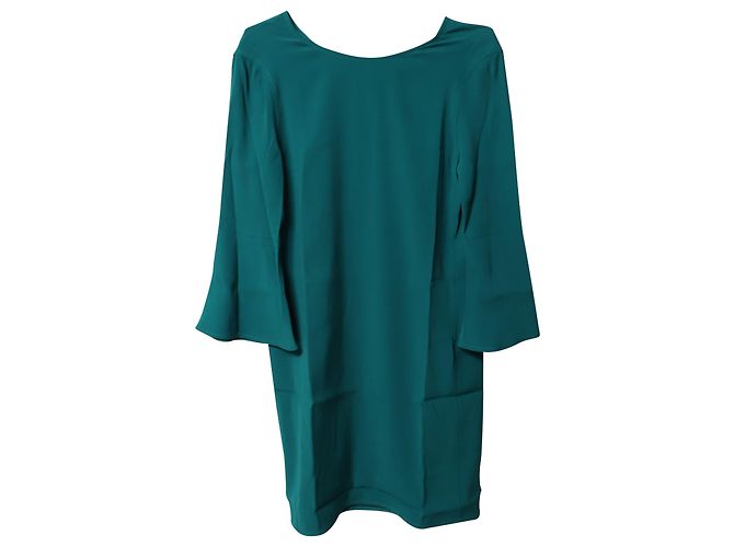 Vestido recto con mangas tulipán en viscosa verde de Sandro Paris - vista 8