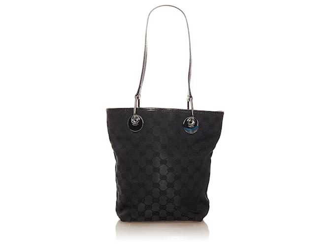 Gucci Black GG Canvas Eclipse Tote Bag Leather Cloth Pony-style ...