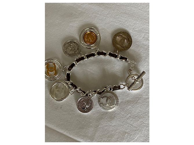 Braccialetto con ciondoli Chanel in acciaio argento e oro Silver hardware Gold hardware - vista 10