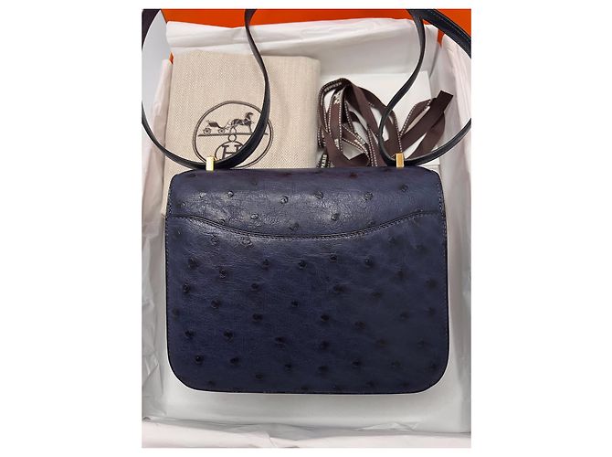 Hermès Constance Mini 18 Avestruz Azul marino - vista 8
