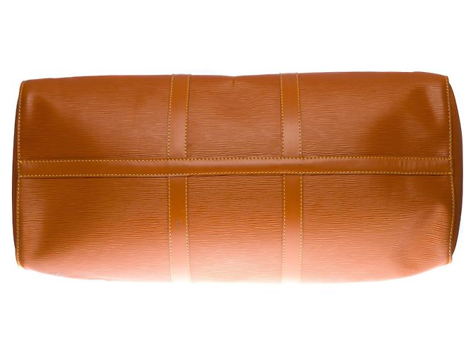 Abbesses Louis Vuitton Keepall 50 in pelle epi cognac D'oro - vista 10