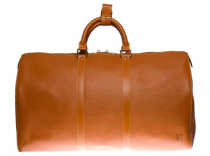 Abbesses Louis Vuitton Keepall 50 in pelle epi cognac D'oro - vista 2