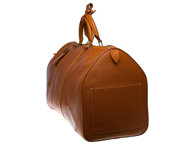 Abbesses Louis Vuitton Keepall 50 in pelle epi cognac D'oro - vista 3