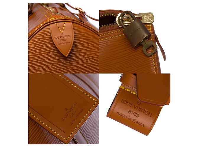 Abbesses Louis Vuitton Keepall 50 in pelle epi cognac D'oro - vista 6