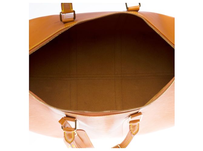 Abbesses Louis Vuitton Keepall 50 in pelle epi cognac D'oro - vista 8