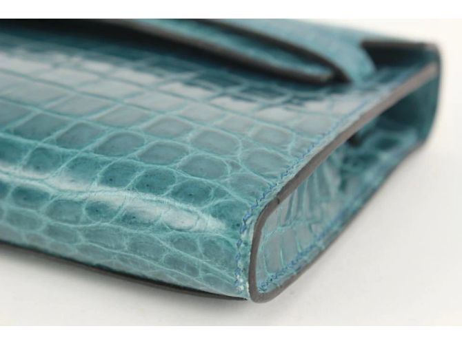 Hermès Herm�s Bleu Colvert Shiny Niloticus Cocodrilo Corte Kelly - vista 3