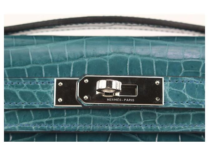 Hermès Herm�s Bleu Colvert Shiny Niloticus Cocodrilo Corte Kelly - vista 6