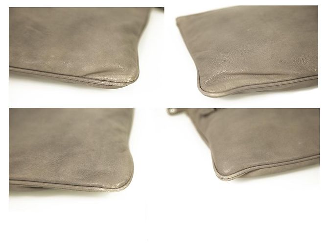 Mittelgroße Clutch aus grauem Leder in Distressed-Optik von Miu Miu mit Gunmetal-Hardware - Ansicht 4