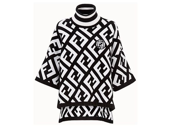 Fendi oversize suéter poncho FF logo negro blanco - vista 2
