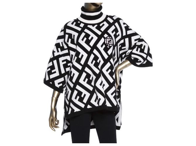 Fendi oversize suéter poncho FF logo negro blanco - vista 3