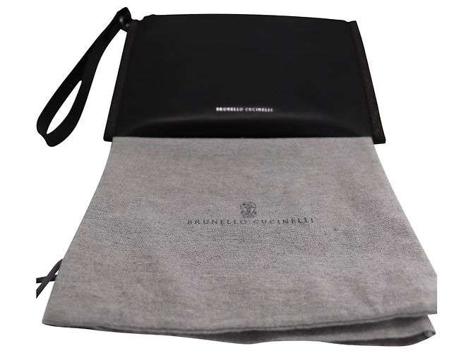 Pochette Brunello Cucinelli Logo Stamp in Pelle Nera - vista 12