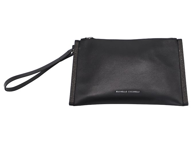 Pochette Brunello Cucinelli Logo Stamp in Pelle Nera - vista 2