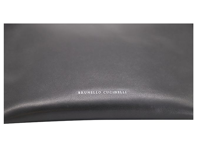 Pochette Brunello Cucinelli Logo Stamp in Pelle Nera - vista 3