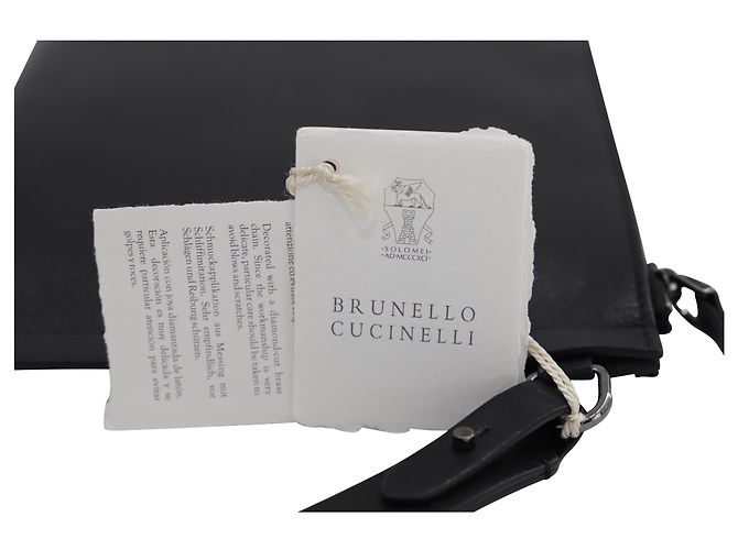 Pochette Brunello Cucinelli Logo Stamp in Pelle Nera - vista 8