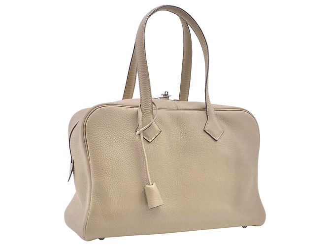 Borsa Hermès Victoria in pelle gris tourterelle PHW Grigio - vista 2