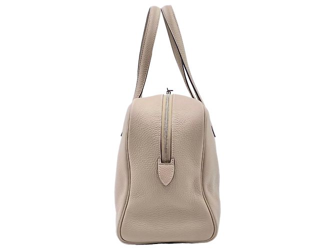 Borsa Hermès Victoria in pelle gris tourterelle PHW Grigio - vista 3