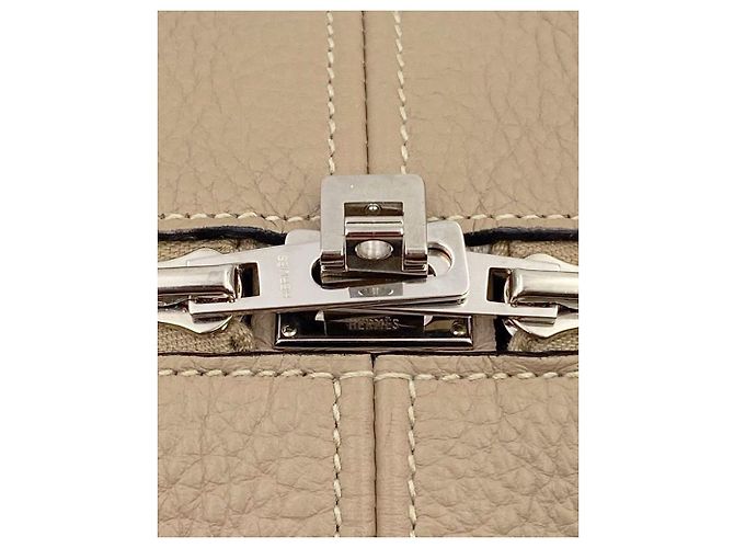 Borsa Hermès Victoria in pelle gris tourterelle PHW Grigio - vista 8