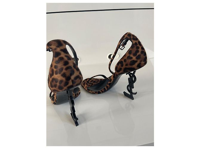 Sandali Yves Saint Laurent Opyum Leopardati in Pelle e Pelliccia Stampa leopardo - vista 3