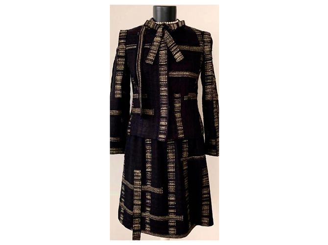 Cambon Giacca Chanel in tweed nero e oro D'oro - vista 4