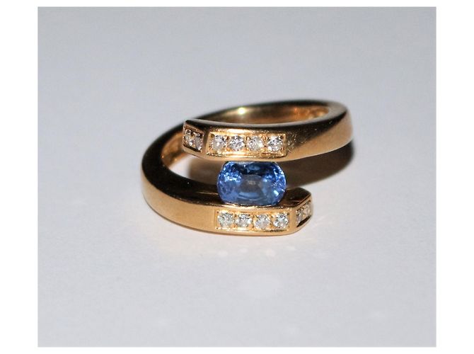 Autre Marque Anello in oro giallo e zaffiro con diamanti D'oro - vista 4