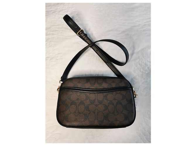 Borsa a tracolla Coach in tela e pelle nera e marrone oro Nero Marrone scuro Gold hardware - vista 10