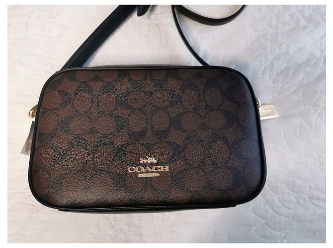 Borsa a tracolla Coach in tela e pelle nera e marrone oro Nero Marrone scuro Gold hardware - vista 11