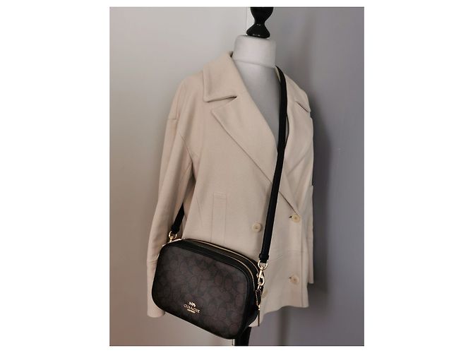 Borsa a tracolla Coach in tela e pelle nera e marrone oro Nero Marrone scuro Gold hardware - vista 13